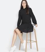 Soild black mania button- down women dress