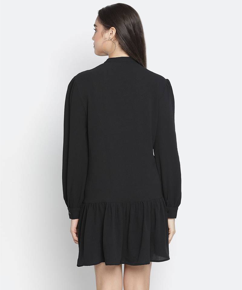 Soild black mania button- down women dress
