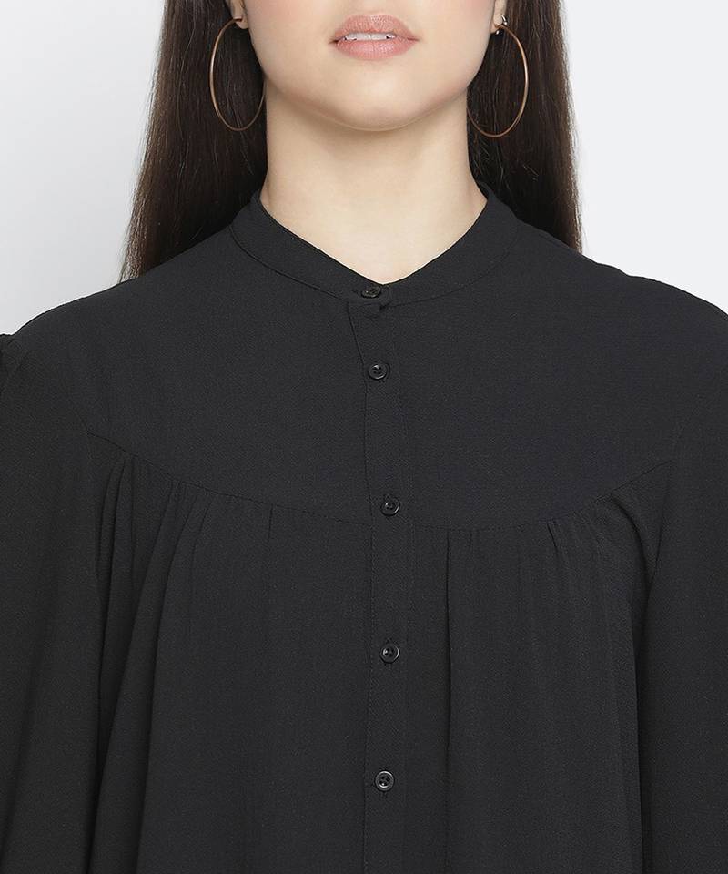 Soild black mania button- down women dress