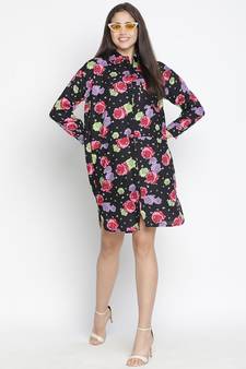 Abuzz black floral print button-down women dress