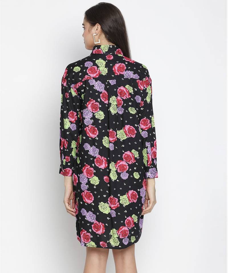 Abuzz black floral print button-down women dress