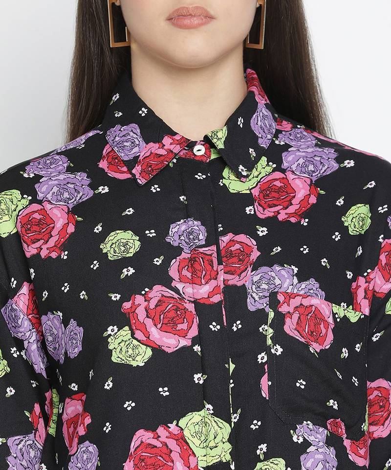Abuzz black floral print button-down women dress