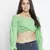 Gentle pretty green smocked women off-shoulder crop top