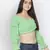 Gentle pretty green smocked women off-shoulder crop top