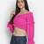 Thrilling Queen pink radiant women off-shoulder crop top