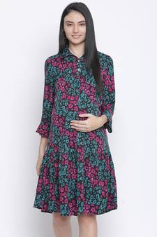 Lights of color floral print maternity dress