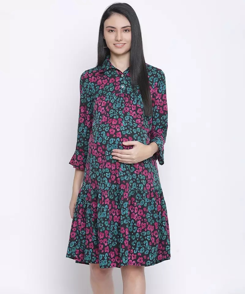 Lights of color floral print maternity dress