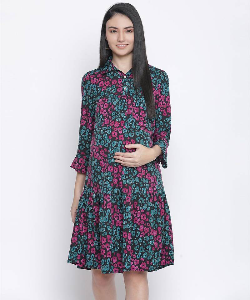 Lights of color floral print maternity dress