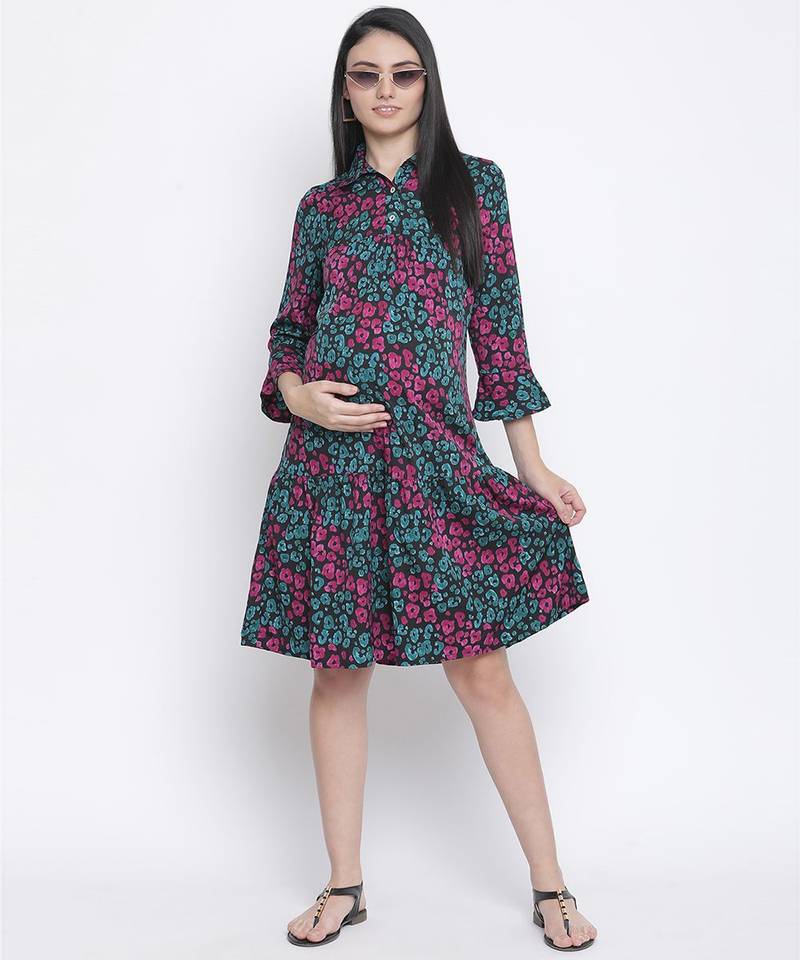 Lights of color floral print maternity dress