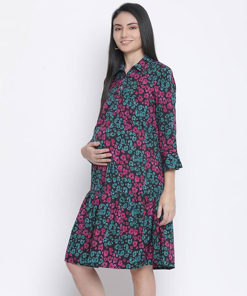 Lights of color floral print maternity dress