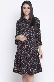 Slate black floral print maternity dress