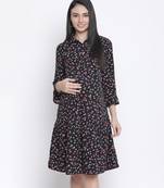 Slate black floral print maternity dress