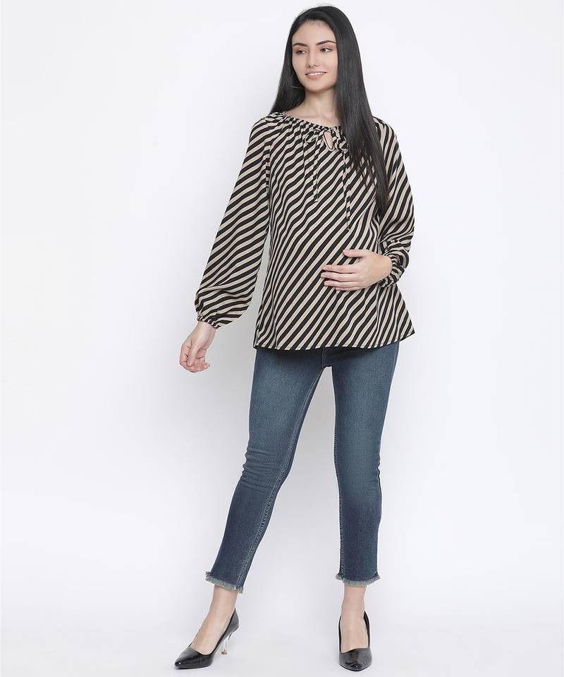 Linear line print maternity top