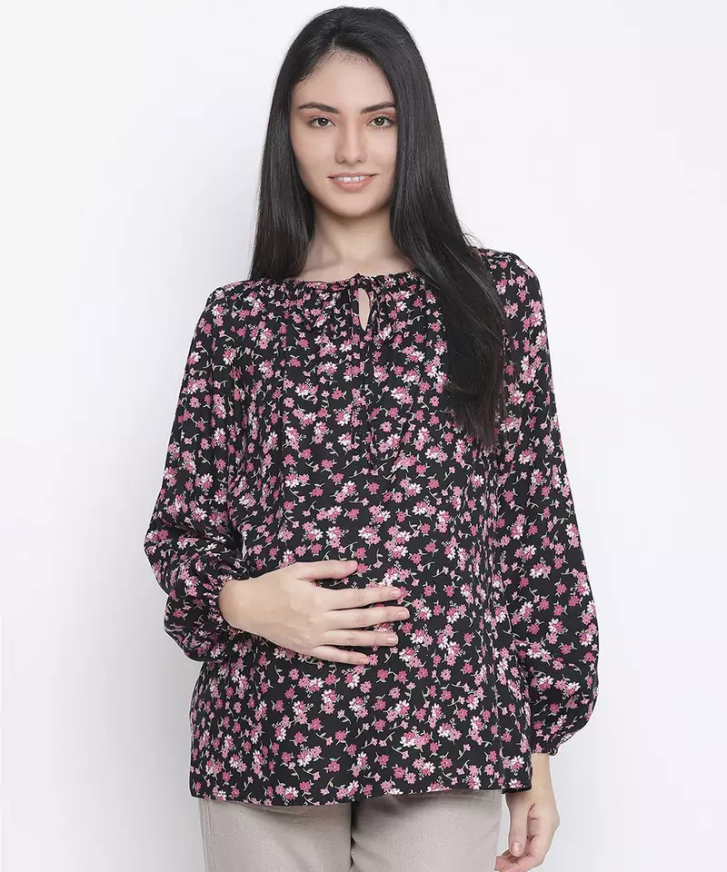 Treasure black floral print maternity top