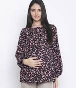 Treasure black floral print maternity top