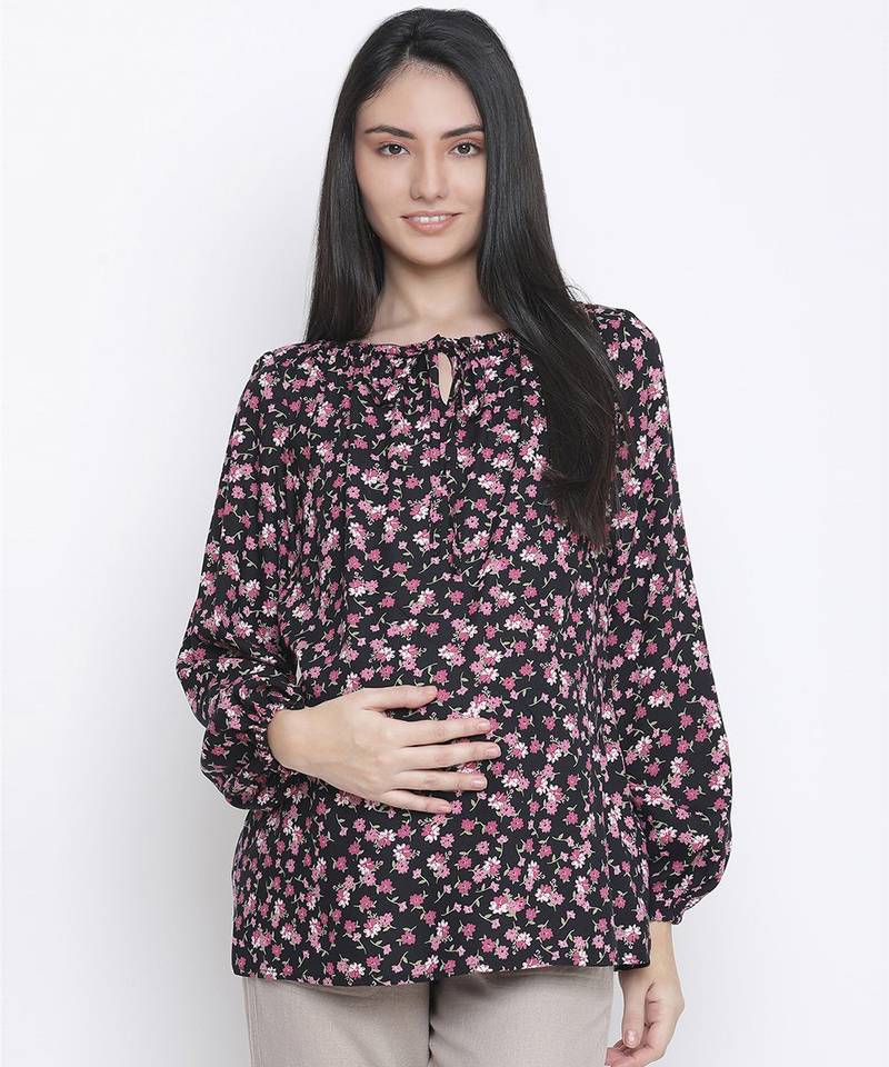 Treasure black floral print maternity top
