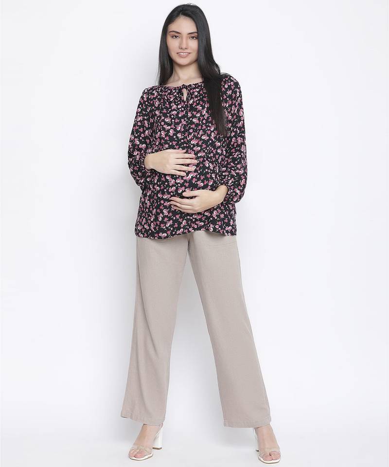 Treasure black floral print maternity top