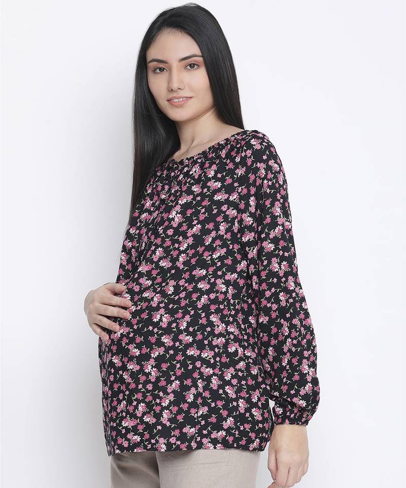 Treasure black floral print maternity top