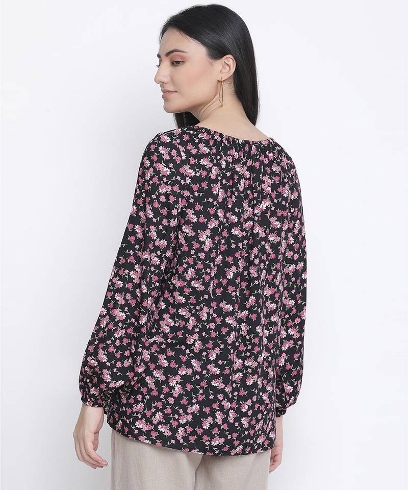 Treasure black floral print maternity top