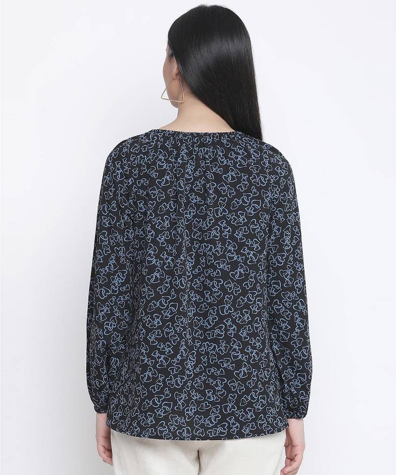 Merry black floral print maternity top