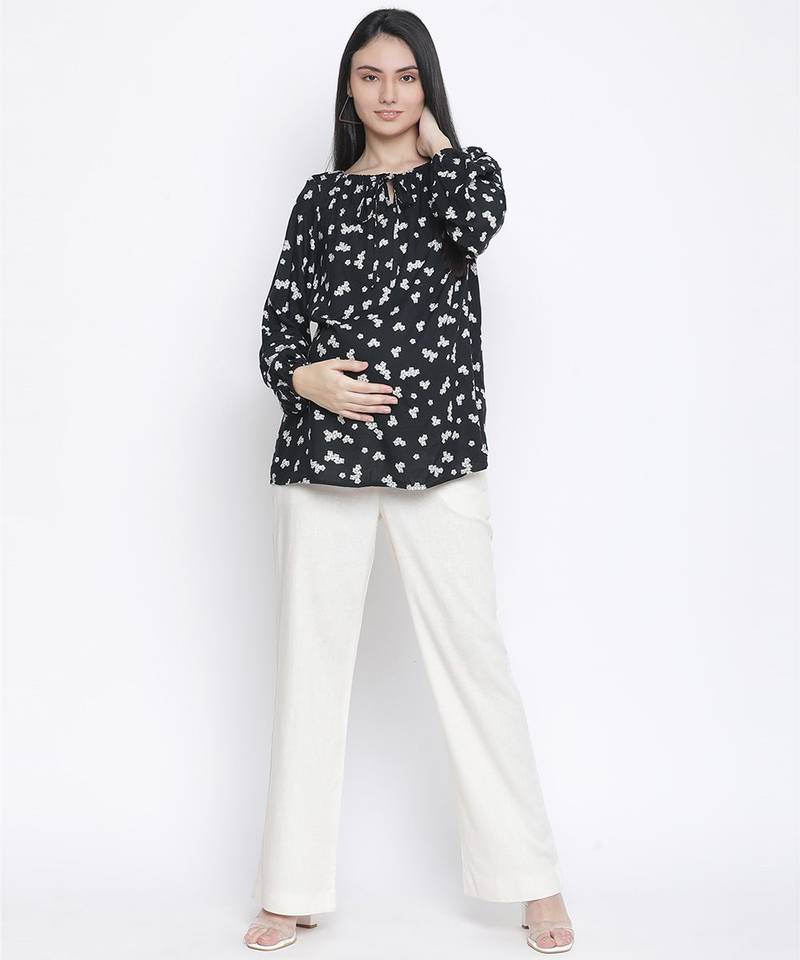 Jubiliant black floral print maternity top
