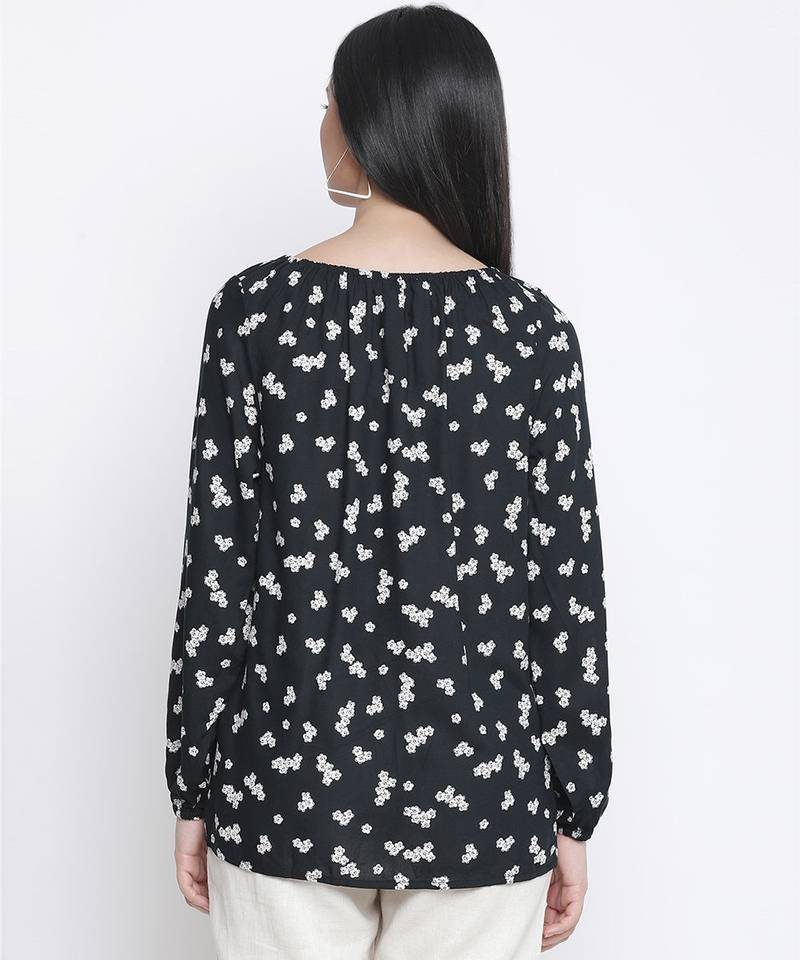 Jubiliant black floral print maternity top