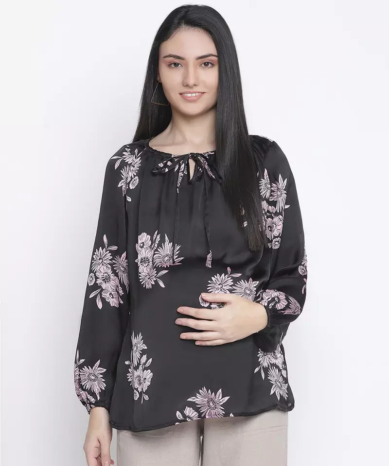 Thrilled black floral print maternity top