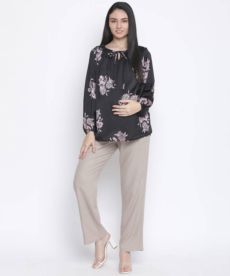 Thrilled black floral print maternity top