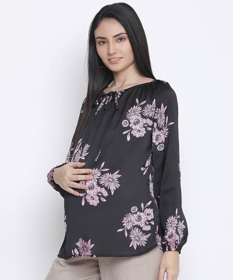 Thrilled black floral print maternity top