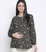 Elevated black floral print maternity top