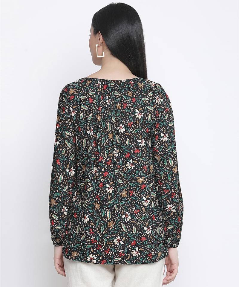 Elevated black floral print maternity top