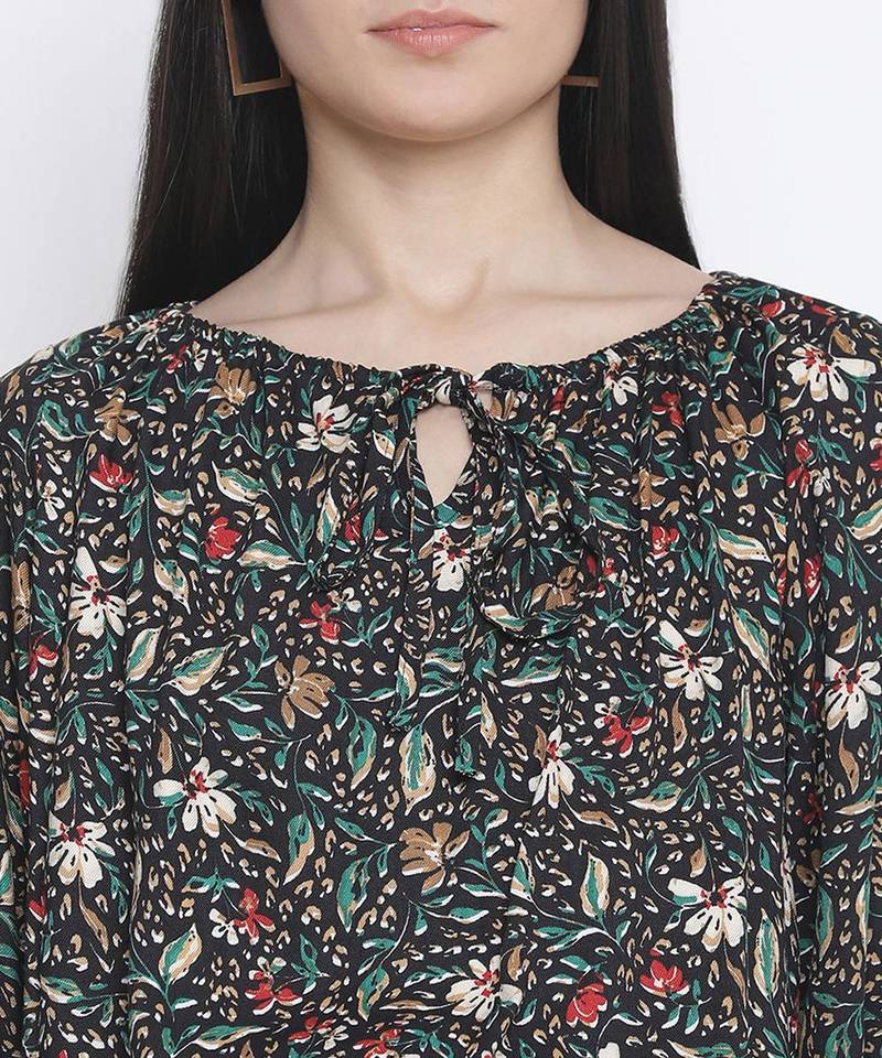 Elevated black floral print maternity top