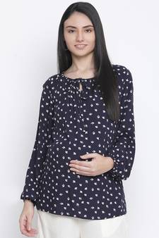 Shining blue polka print maternity  top