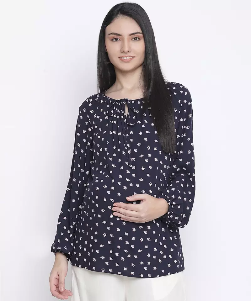 Shining blue polka print maternity  top