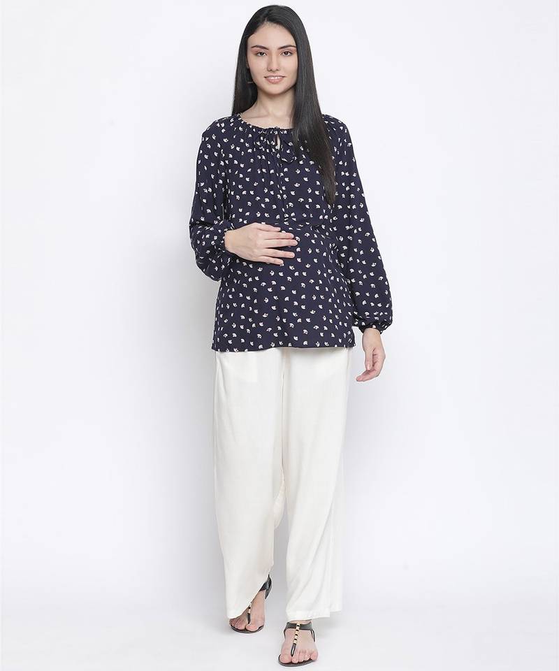 Shining blue polka print maternity  top