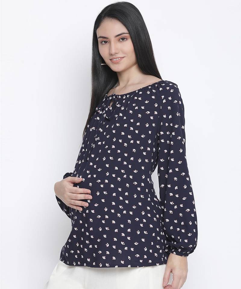 Shining blue polka print maternity  top