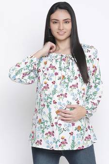 Ecstatic white floral print maternity top