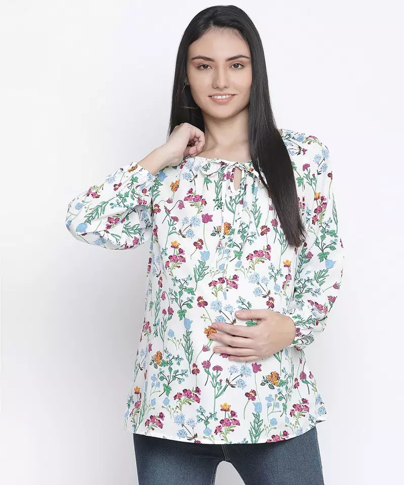 Ecstatic white floral print maternity top