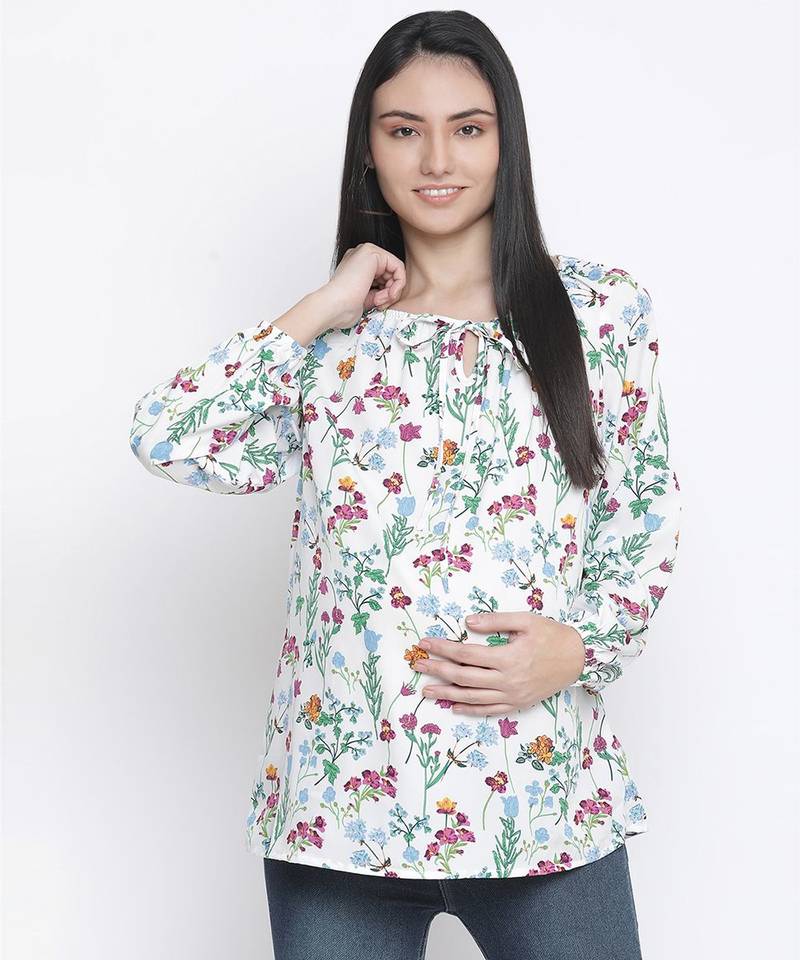 Ecstatic white floral print maternity top
