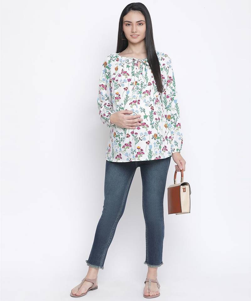 Ecstatic white floral print maternity top