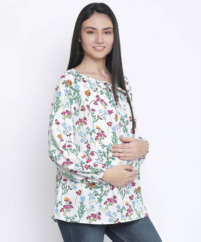 Ecstatic white floral print maternity top