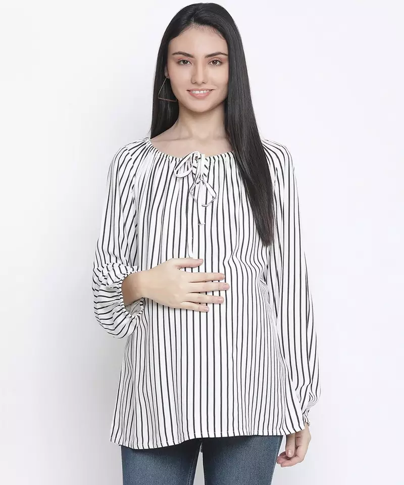 Stripes white color maternity top