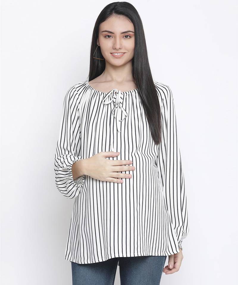 Stripes white color maternity top