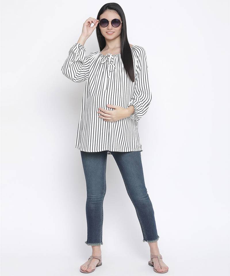 Stripes white color maternity top