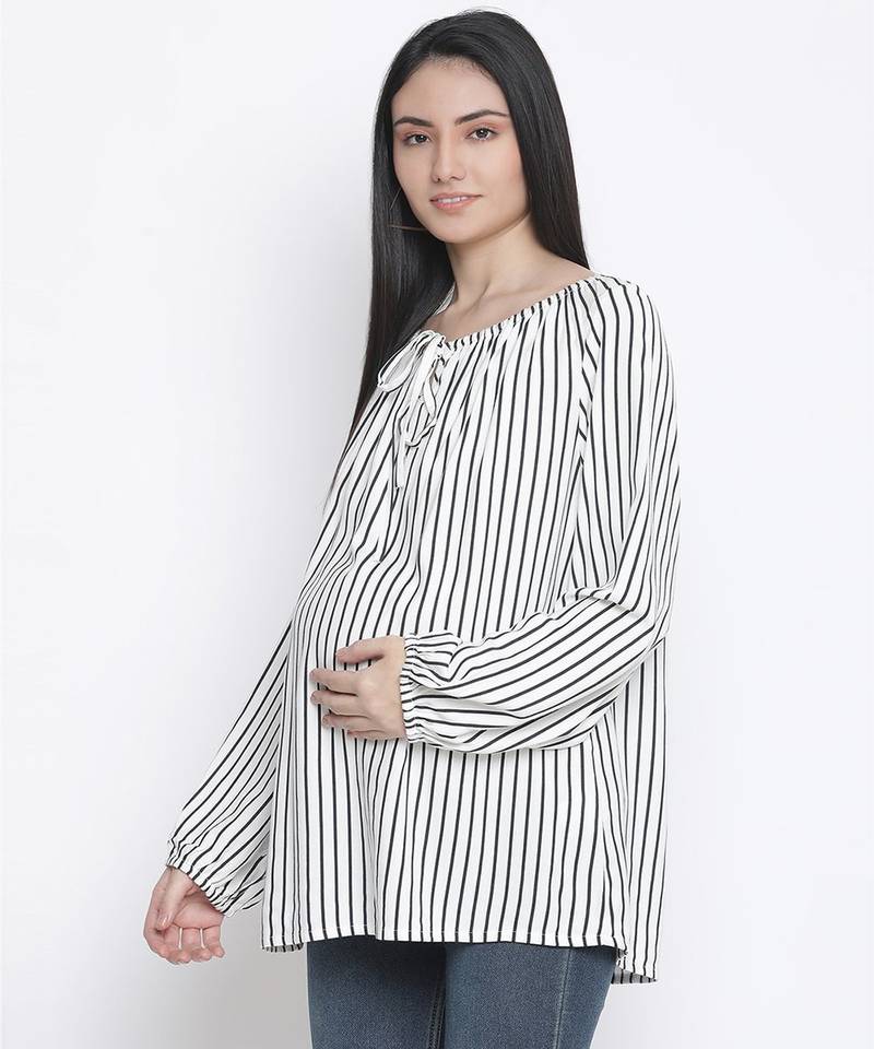 Stripes white color maternity top