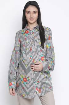 Silver Grey floral print maternity shirt