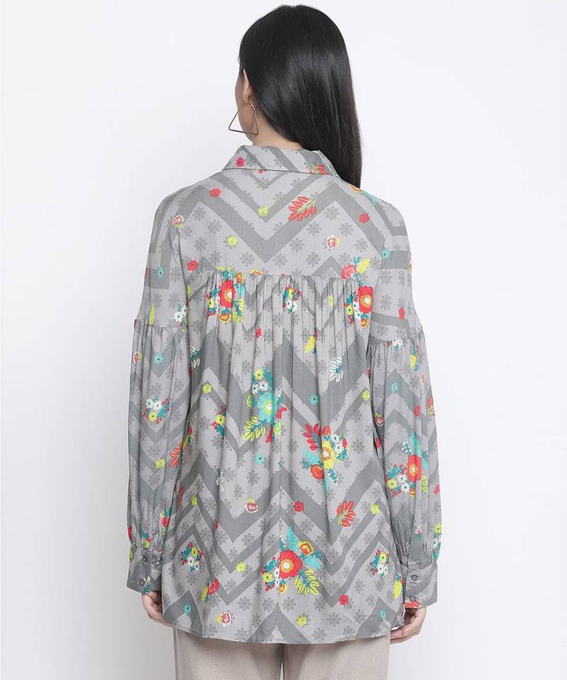 Silver Grey floral print maternity shirt