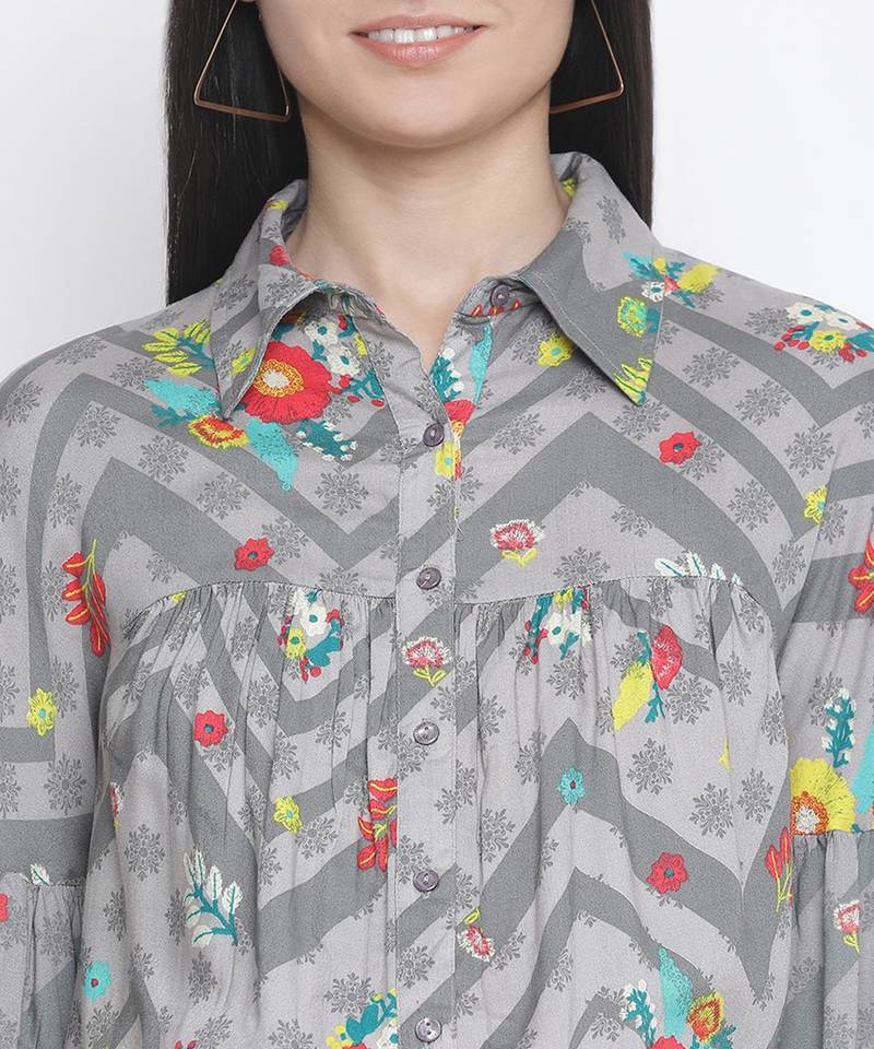 Silver Grey floral print maternity shirt