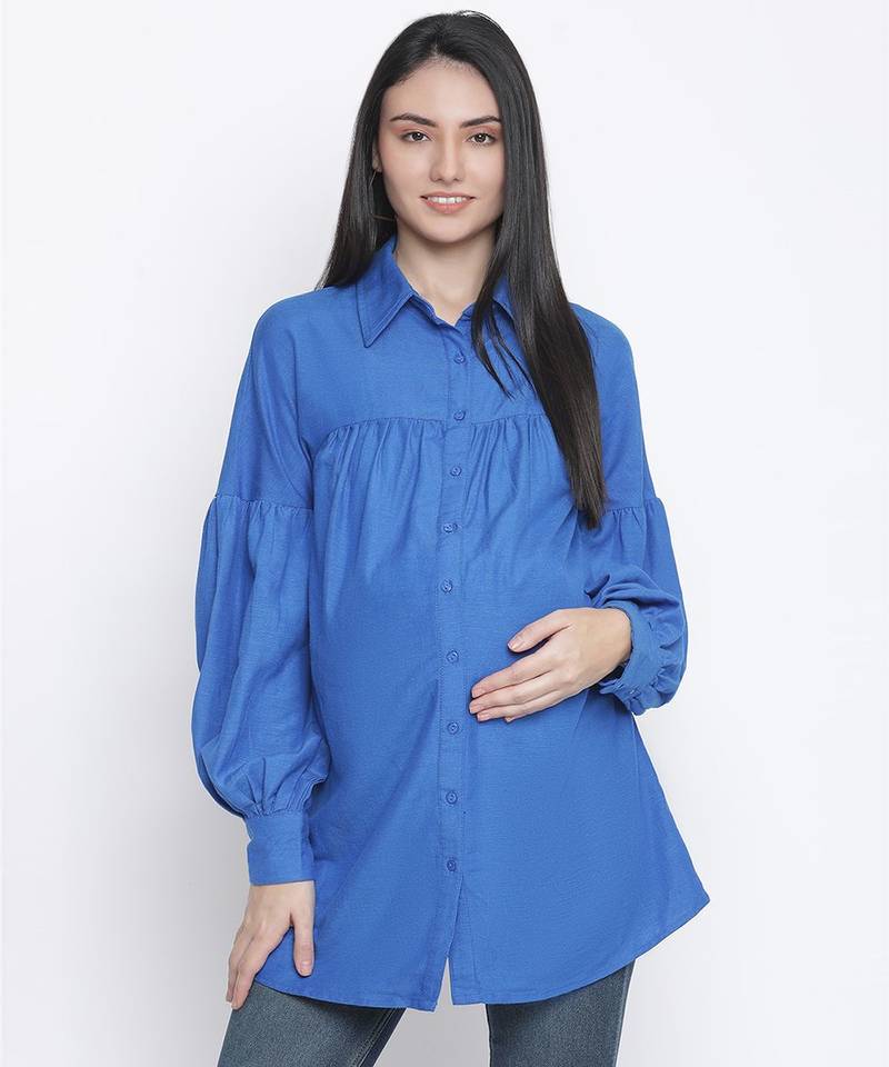 Cambridge blue maternity shirt