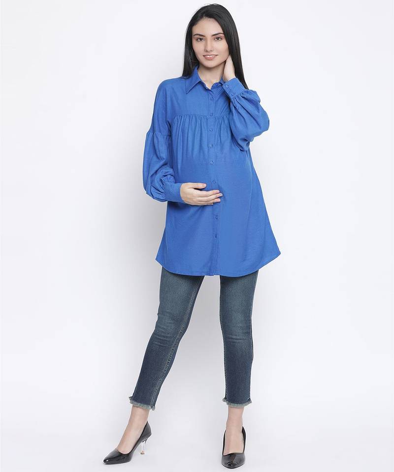 Cambridge blue maternity shirt